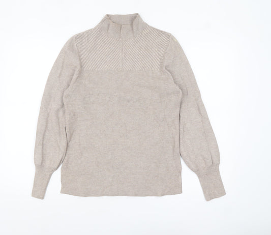 Marks and Spencer Women Beige Mock Neck Long Sleeve Jumper Size S