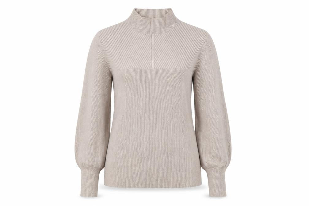 Marks & Spencer Women Beige Mock Neck Long Sleeve Jumper Size S
