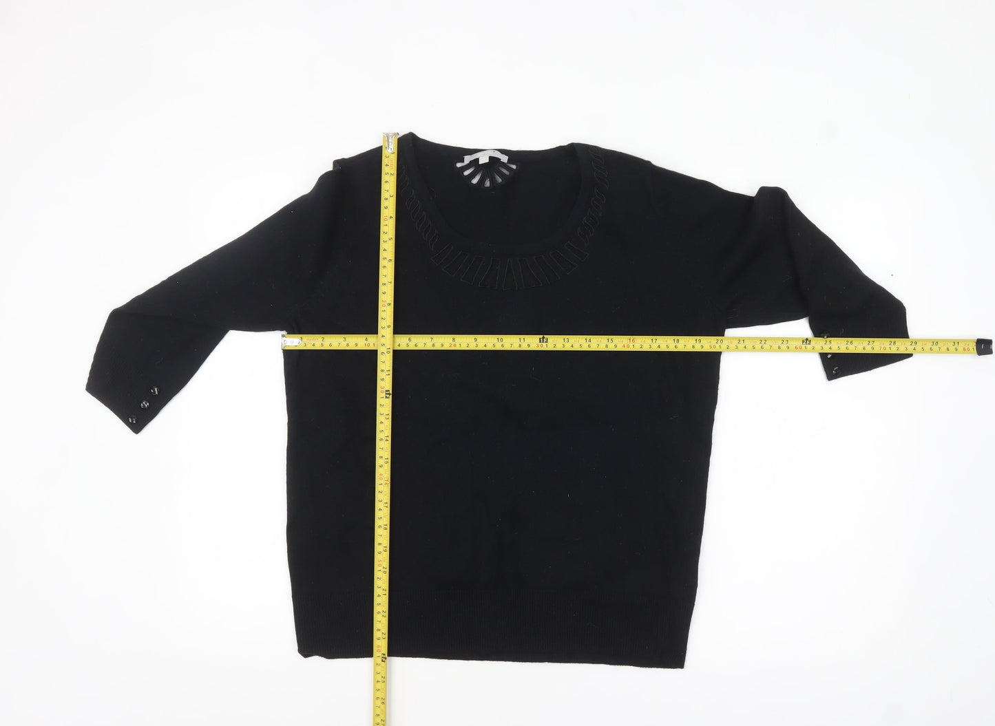 Marks and Spencer Per Una Women's Black Size 18 Scoop Neck 3/4 Sleeve Jumper