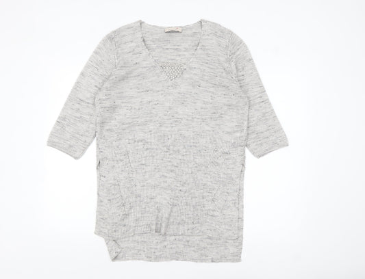 Marks and Spencer Women’s Grey Knit V-Neck Tunic Jumper Size 14