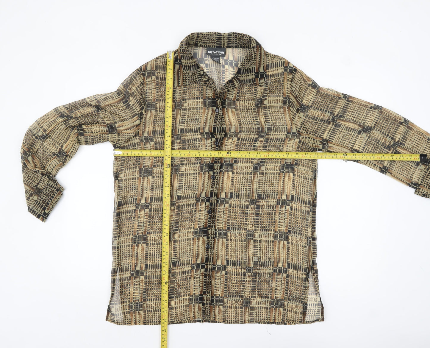 Notations Women's Beige Geometric Blouse M Lightweight Button-Up