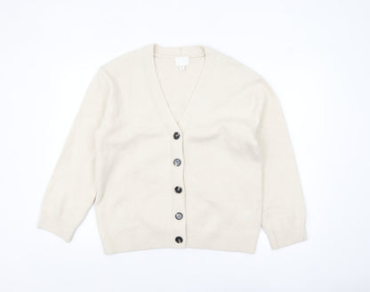 H&M Women's Ivory V-Neck Button Cardigan XS Wool Blend