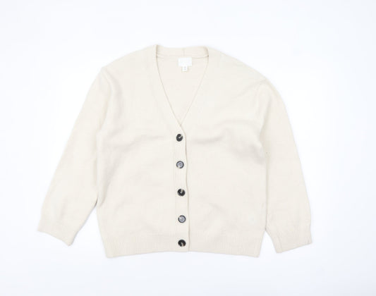 H&M Women's Ivory V-Neck Button Cardigan XS Wool Blend