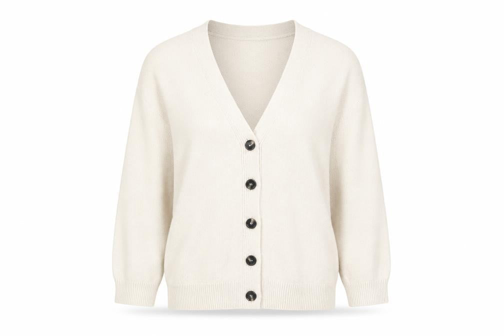 H&M Women's Ivory V-Neck Button Cardigan XS Wool Blend