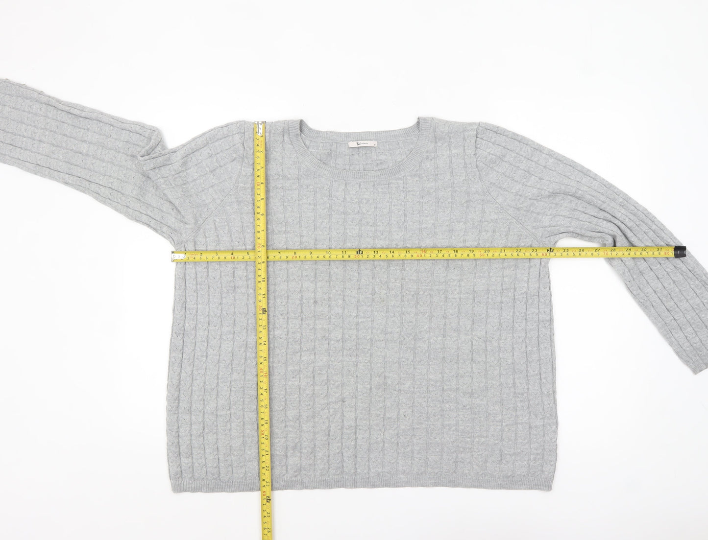 Tu Women’s Grey Cable-Knit Jumper Size 14 Long Sleeve Pullover