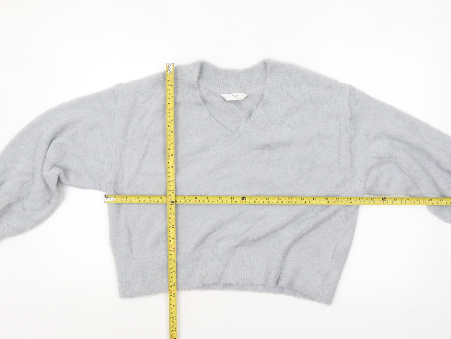 Marks and Spencer Womens Grey V-Neck Relaxed Fit Jumper L