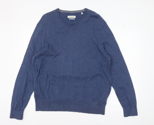 Bugatti Men's Blue Cotton Cashmere V-Neck Jumper 2XL