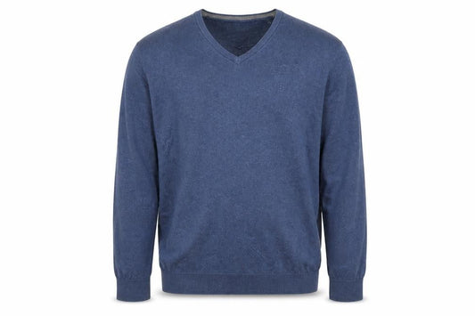 Bugatti Men's Blue Cotton Cashmere V-Neck Jumper 2XL