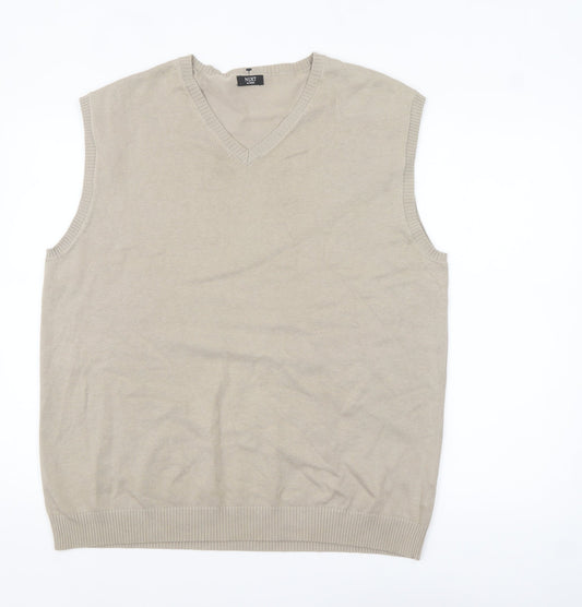 Next Men's Beige Cotton Nylon V-Neck Sleeveless Jumper Vest XL