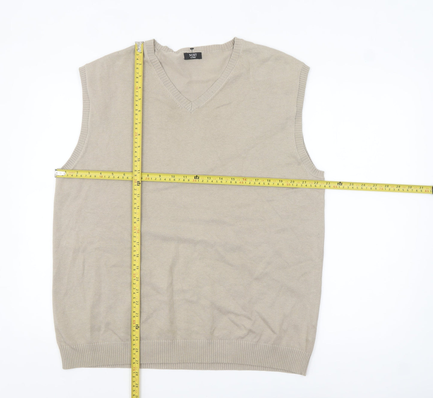 Next Men's Beige Cotton Nylon V-Neck Sleeveless Jumper Vest XL