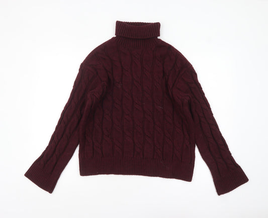 Marks and Spencer Women Red Roll Neck Cable Knit Jumper M