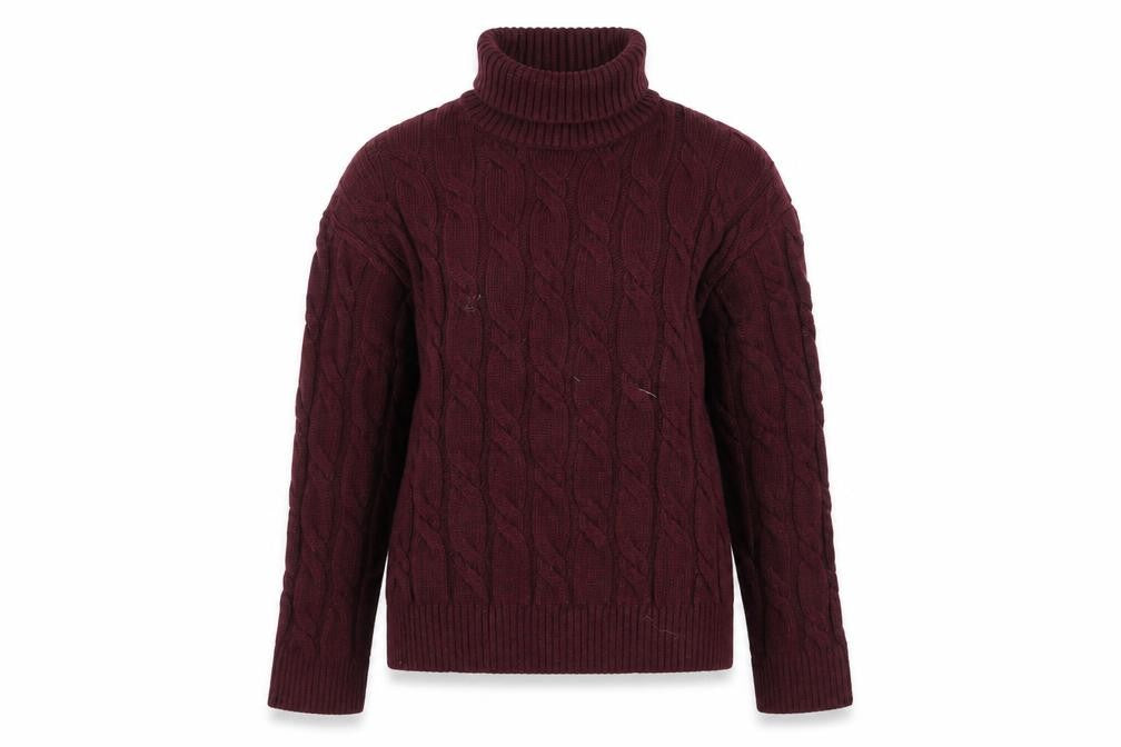 Marks & Spencer Women Red Roll Neck Cable Knit Jumper M