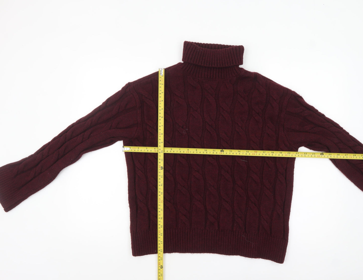 Marks and Spencer Women Red Roll Neck Cable Knit Jumper M