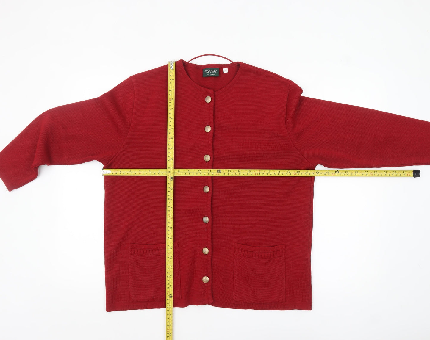 Canda Womens Red Cardigan L Wool Blend Crew Neck Long Sleeve