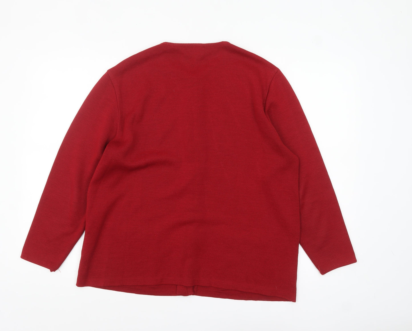 Canda Womens Red Cardigan L Wool Blend Crew Neck Long Sleeve