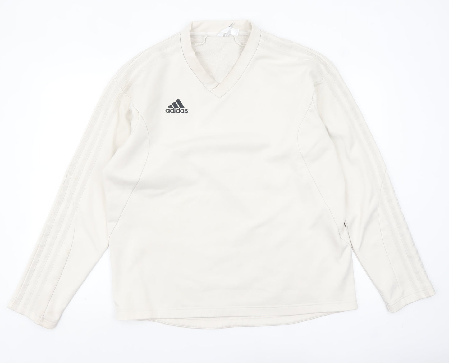Adidas Men's Beige V-Neck Sweatshirt Size L Classic Pullover