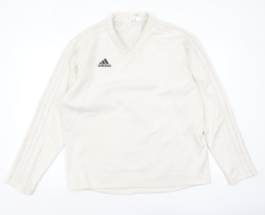 Adidas Men's Beige V-Neck Sweatshirt Size L Classic Pullover