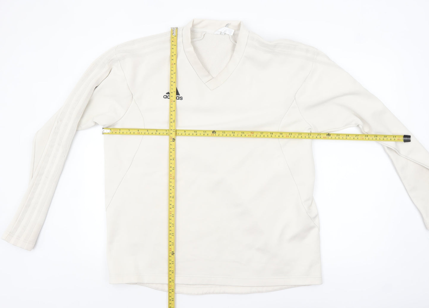 Adidas Men's Beige V-Neck Sweatshirt Size L Classic Pullover
