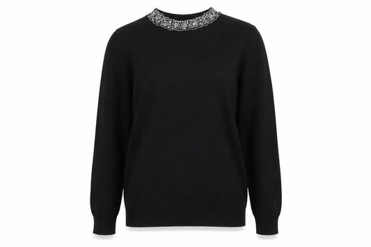 Dorothy Perkins Women's Black Beaded Crew Neck Jumper Size 14