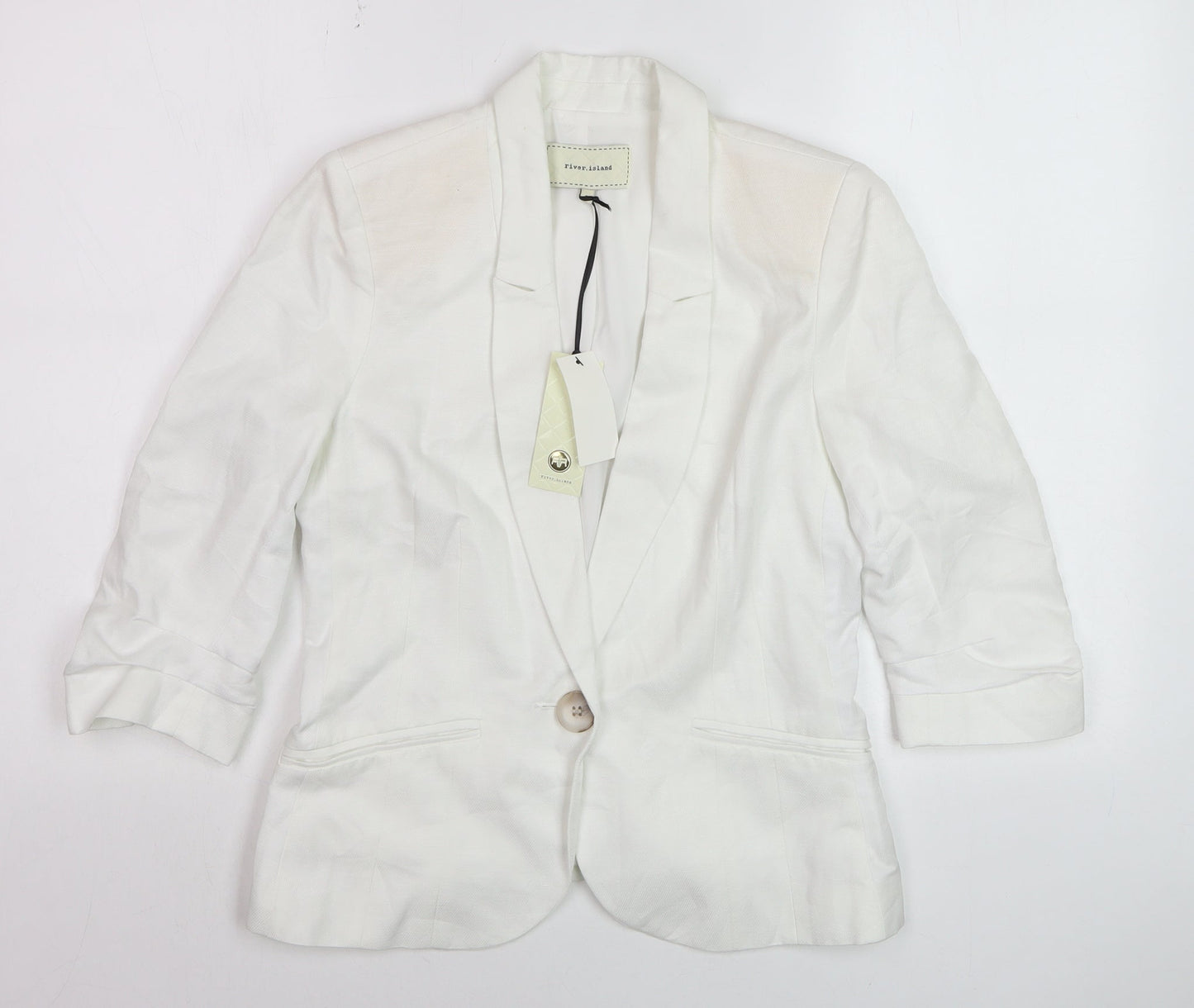 River Island Womens White 3/4 Sleeve Blazer Jacket Size 8
