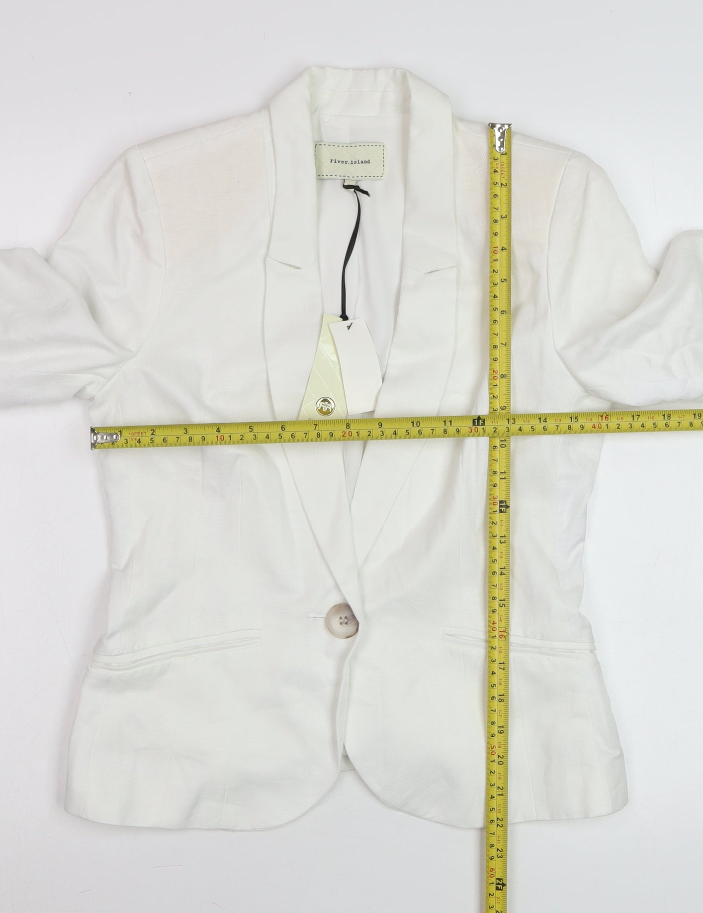 River Island Womens White 3/4 Sleeve Blazer Jacket Size 8