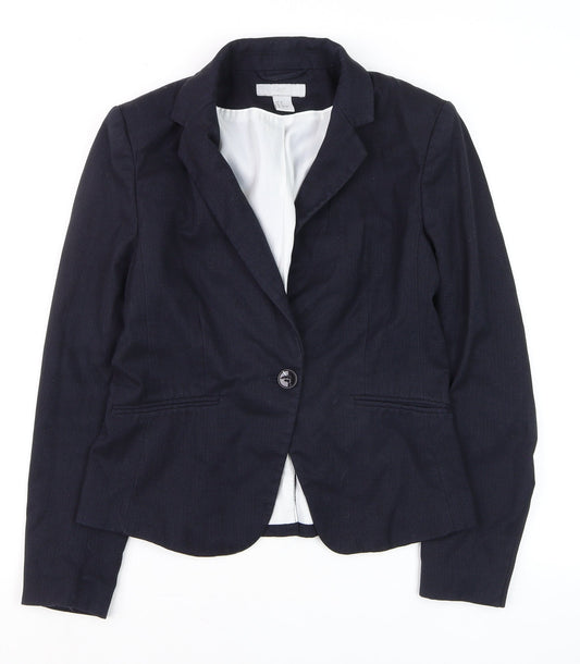 H&M Womens Blue Slim Fit Blazer Jacket Size 10 Formal Workwear