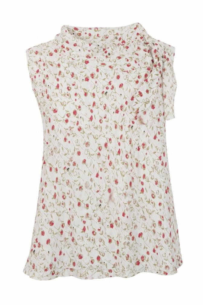 Masai Women’s Ivory Floral Sleeveless Tunic Blouse Size L Viscose