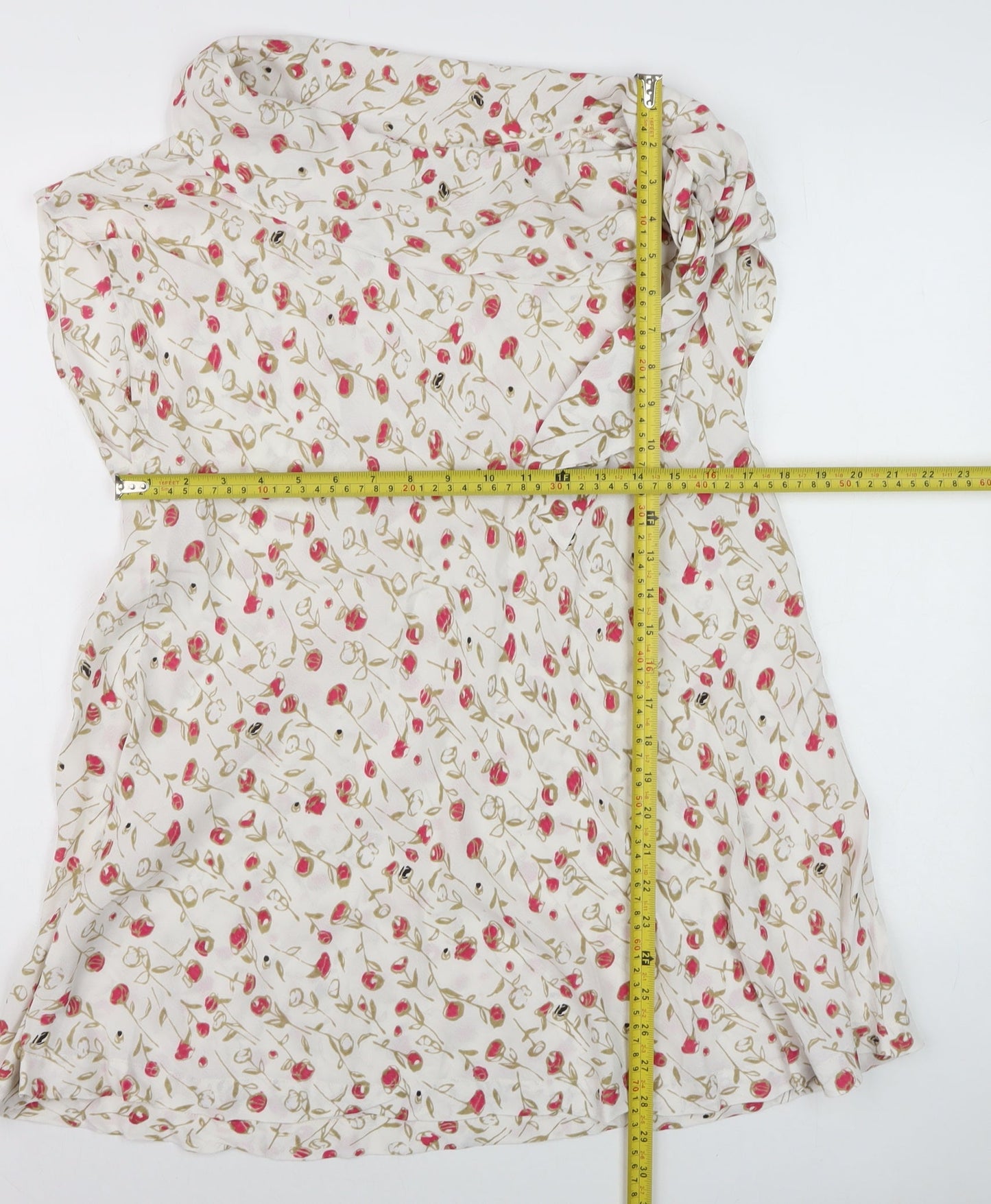 Masai Women’s Ivory Floral Sleeveless Tunic Blouse Size L Viscose