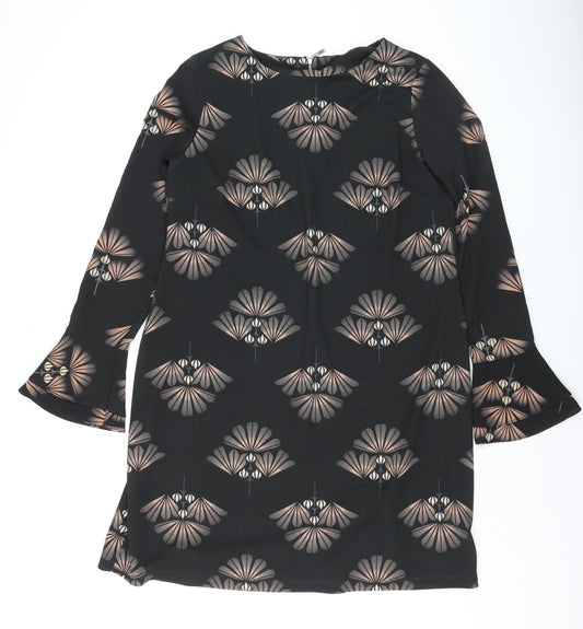 Next Women’s Black Geometric Shift Dress Size 12 Long Sleeve
