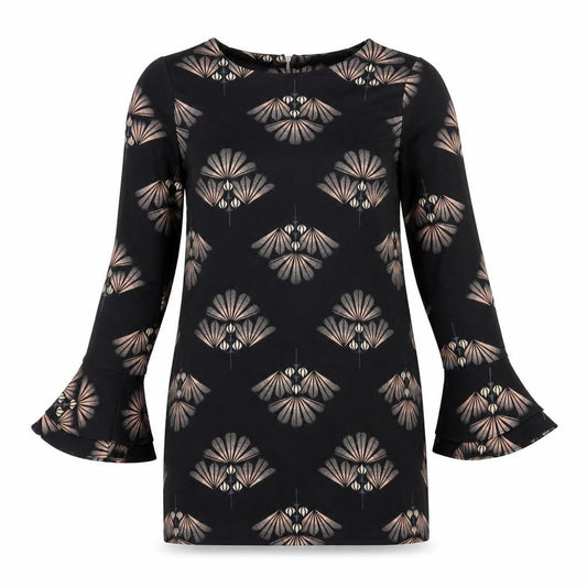 Next Women’s Black Geometric Shift Dress Size 12 Long Sleeve