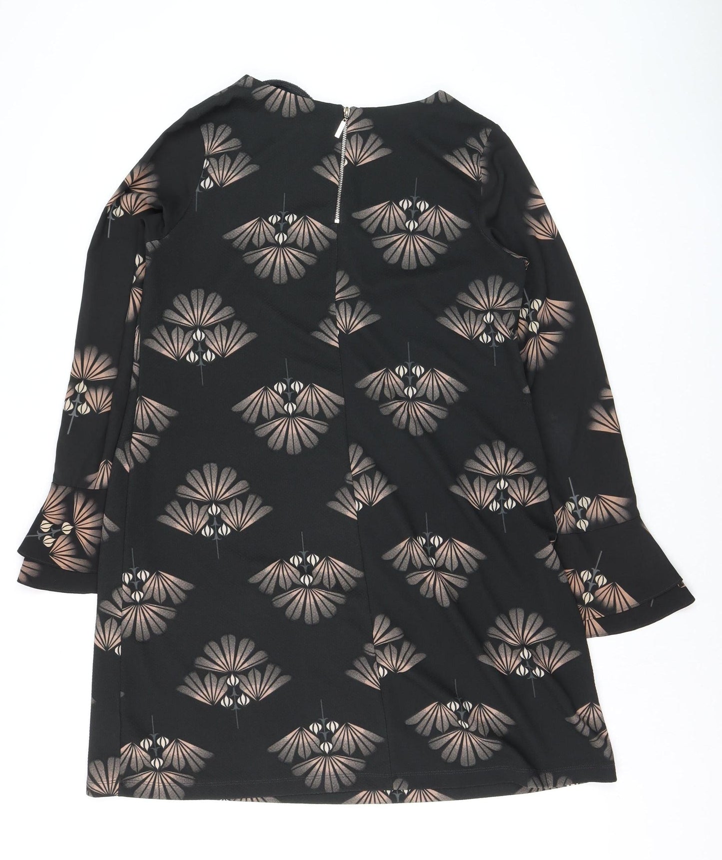 Next Women’s Black Geometric Shift Dress Size 12 Long Sleeve