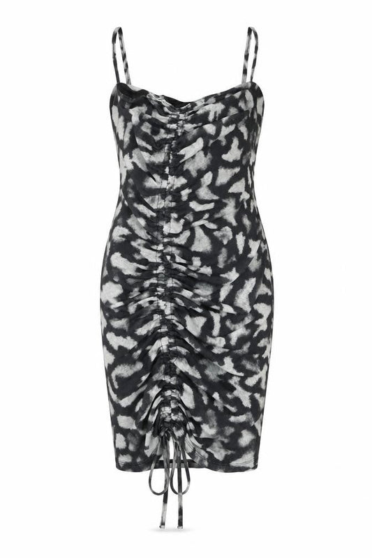 Topshop Women’s Black Animal Print Ruched Bodycon Dress UK 6
