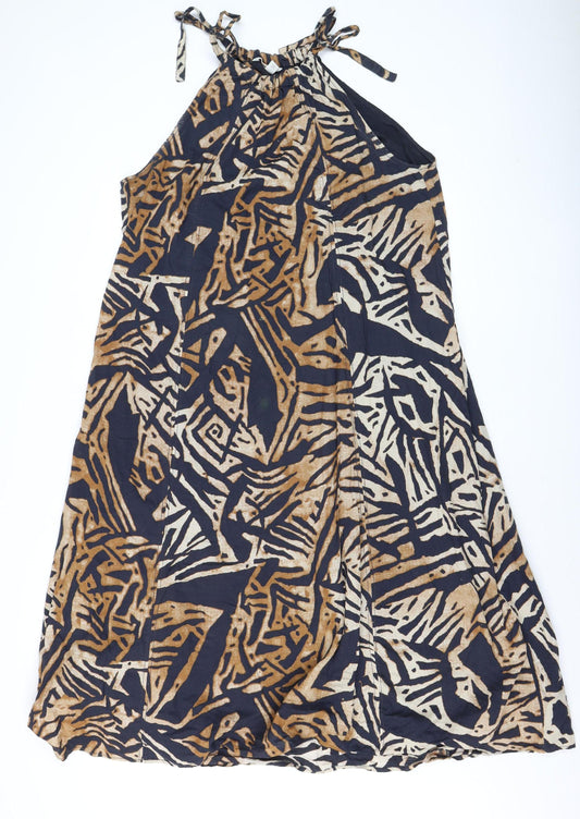 H&M Women Brown Abstract Halter A-Line Summer Dress S