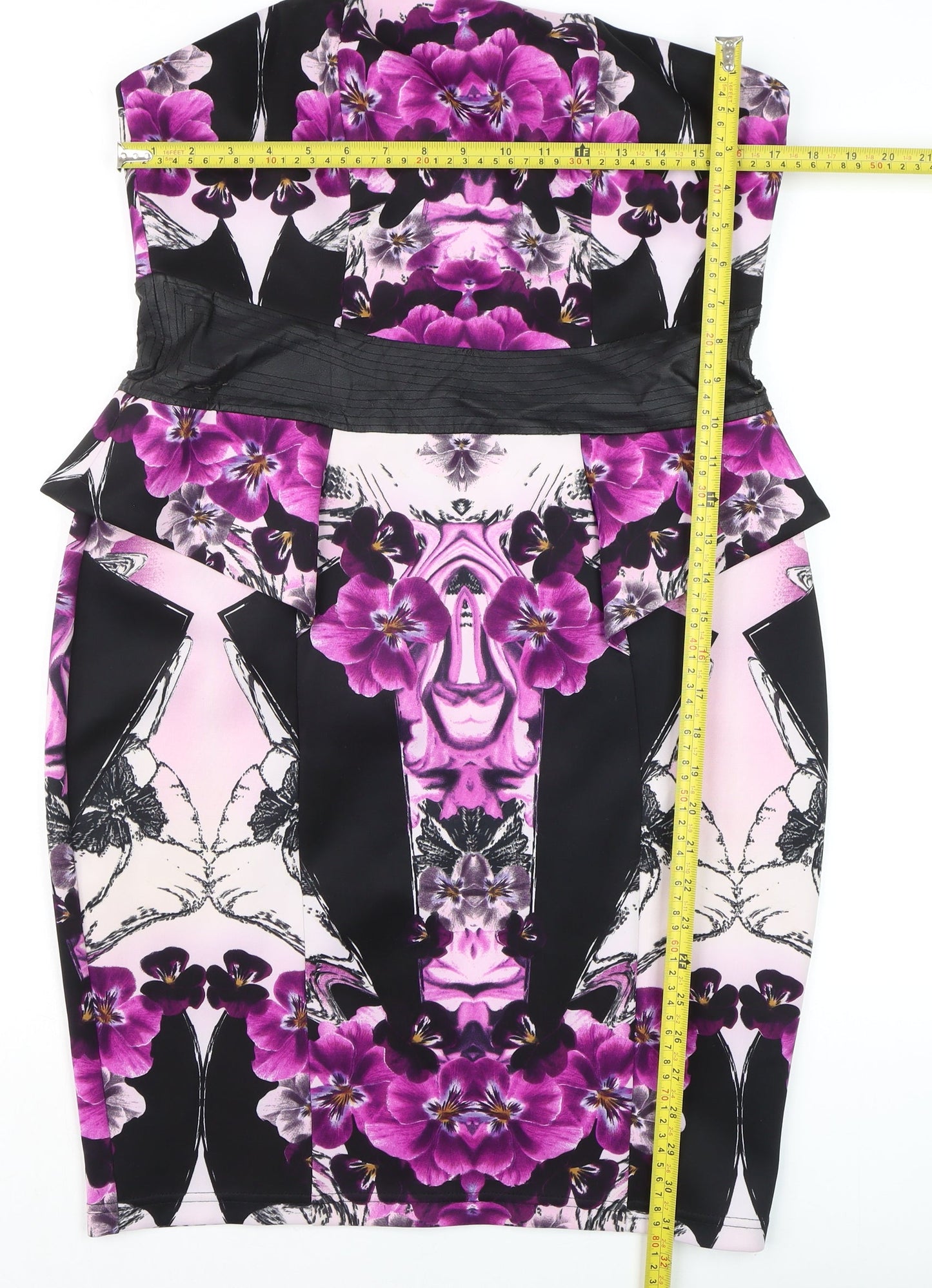 Lipsy Women’s Multicoloured Floral Strapless Bodycon Dress Size 18