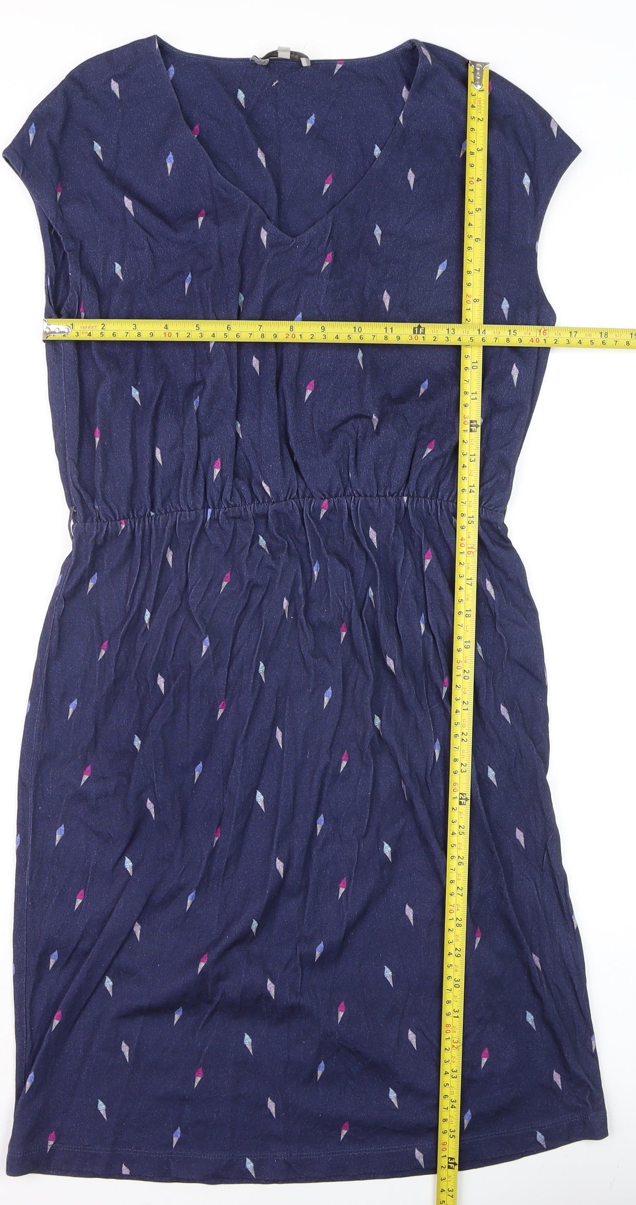 Hobbs Women Blue Geometric V-Neck Shift Dress Size S