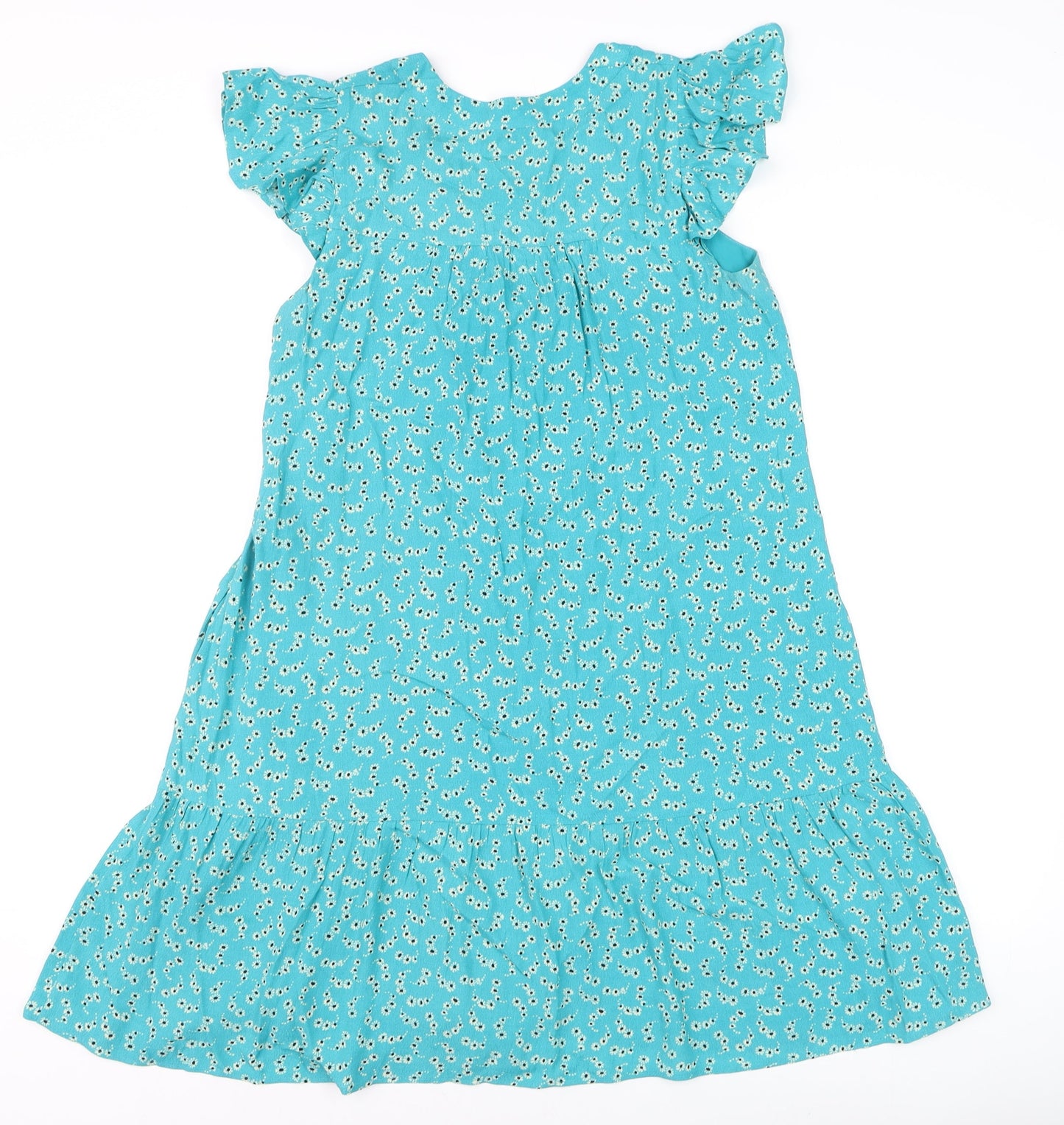 Whistles Women's Blue Floral A-Line Short Sleeve Knee Length Dress Size 6