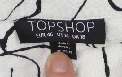 Topshop Women White Abstract Wrap Dress Size 18 Long Sleeve