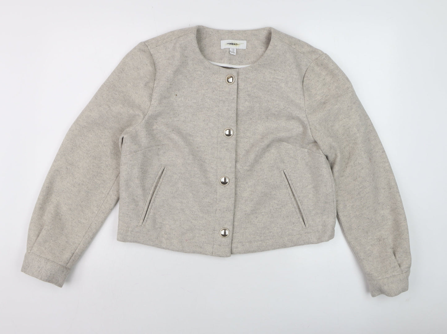 Next Women Beige Cropped Basic Jacket Size 14 Buttoned Classic Style