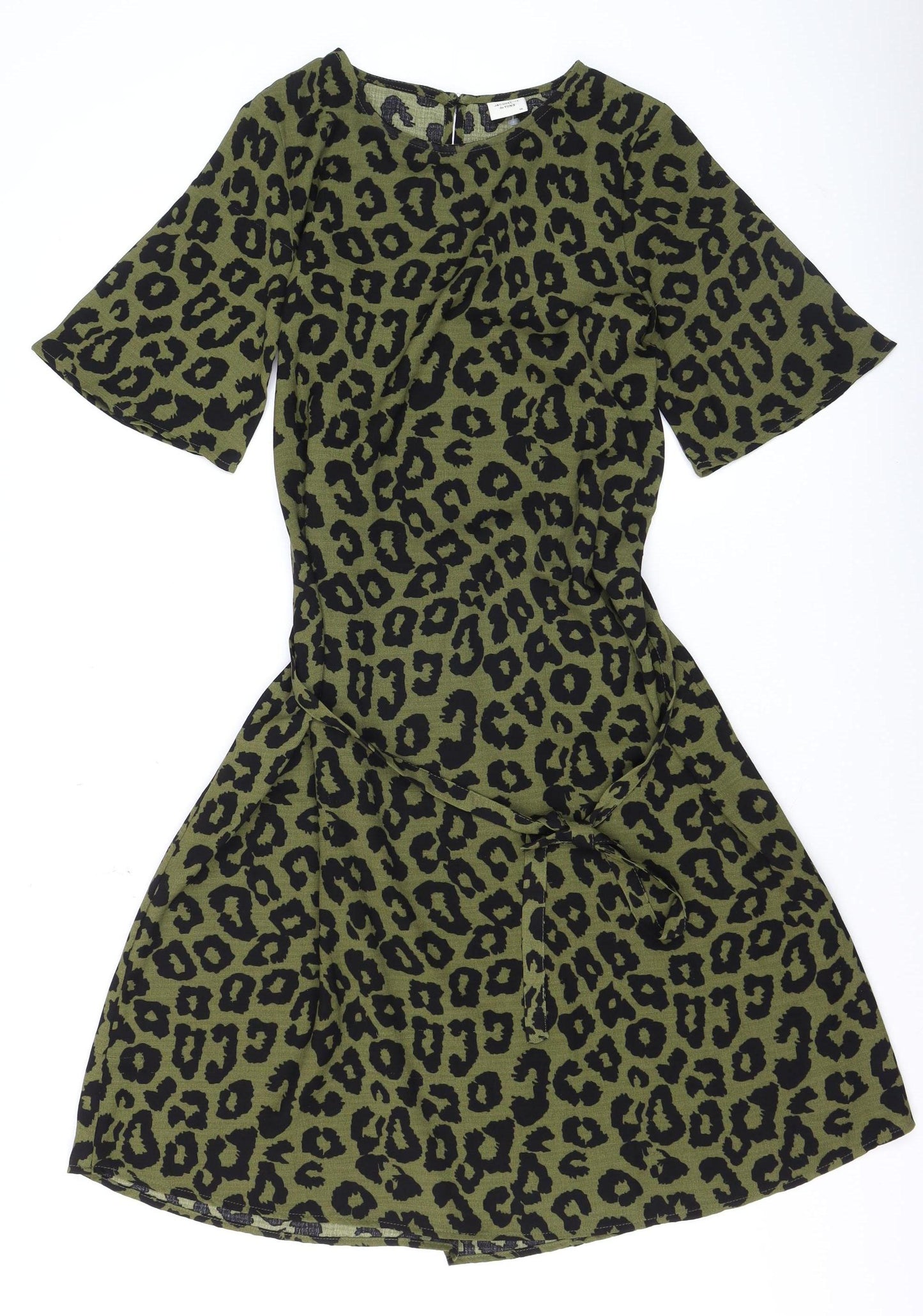 Jacqueline de Yong Women's Green Leopard Print A-Line Knee Length Dress Size 8
