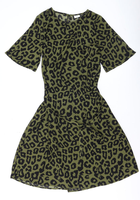 Jacqueline de Yong Women's Green Leopard Print A-Line Knee Length Dress Size 8