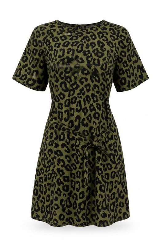 Jacqueline de Yong Women's Green Leopard Print A-Line Knee Length Dress Size 8