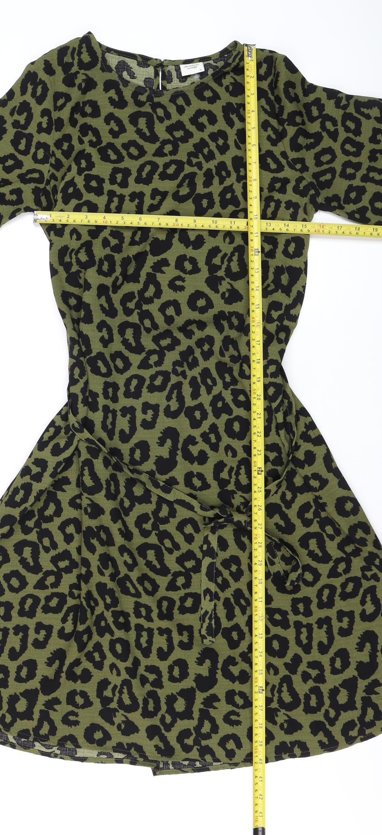 Jacqueline de Yong Women's Green Leopard Print A-Line Knee Length Dress Size 8