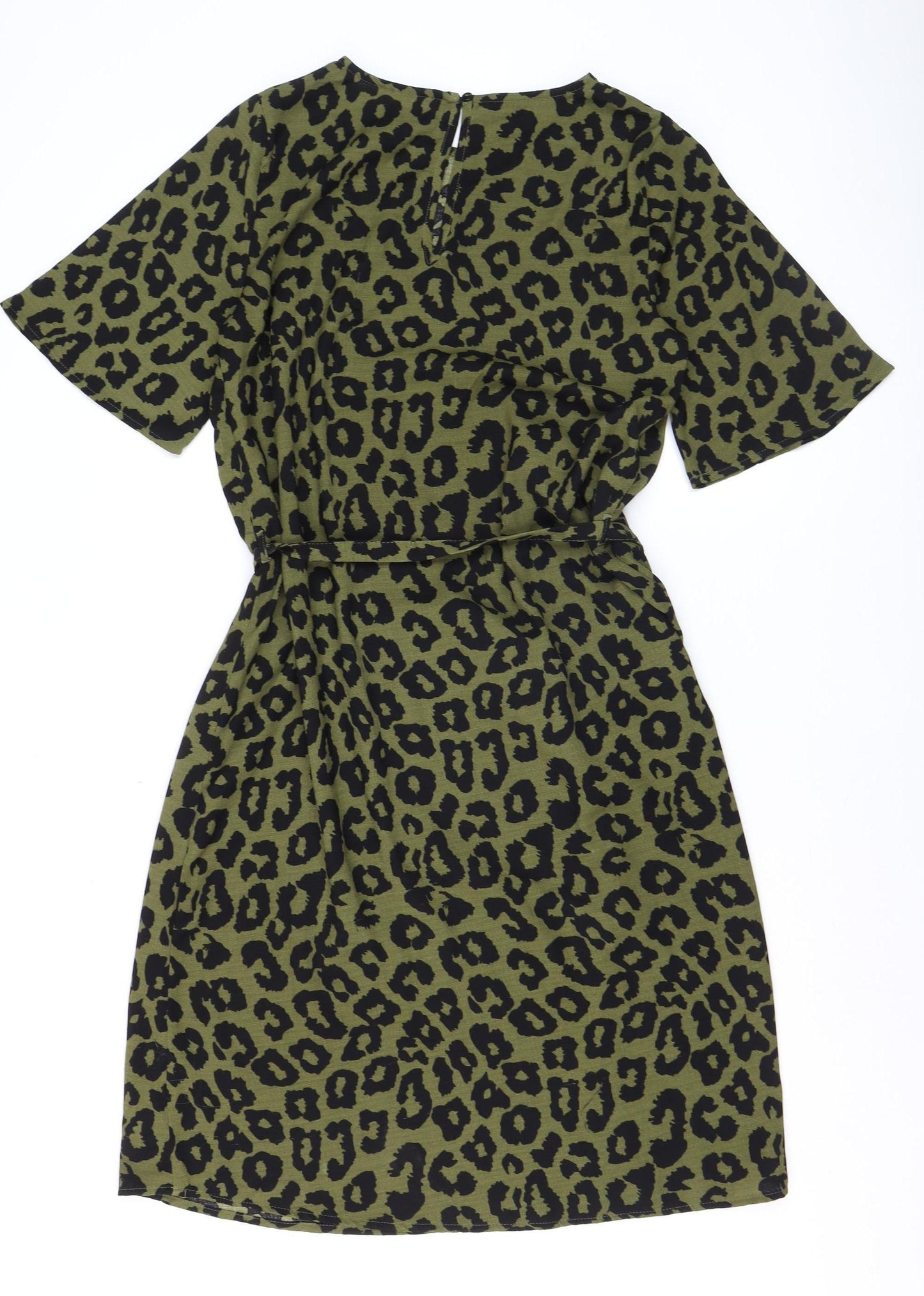 Jacqueline de Yong Women's Green Leopard Print A-Line Knee Length Dress Size 8