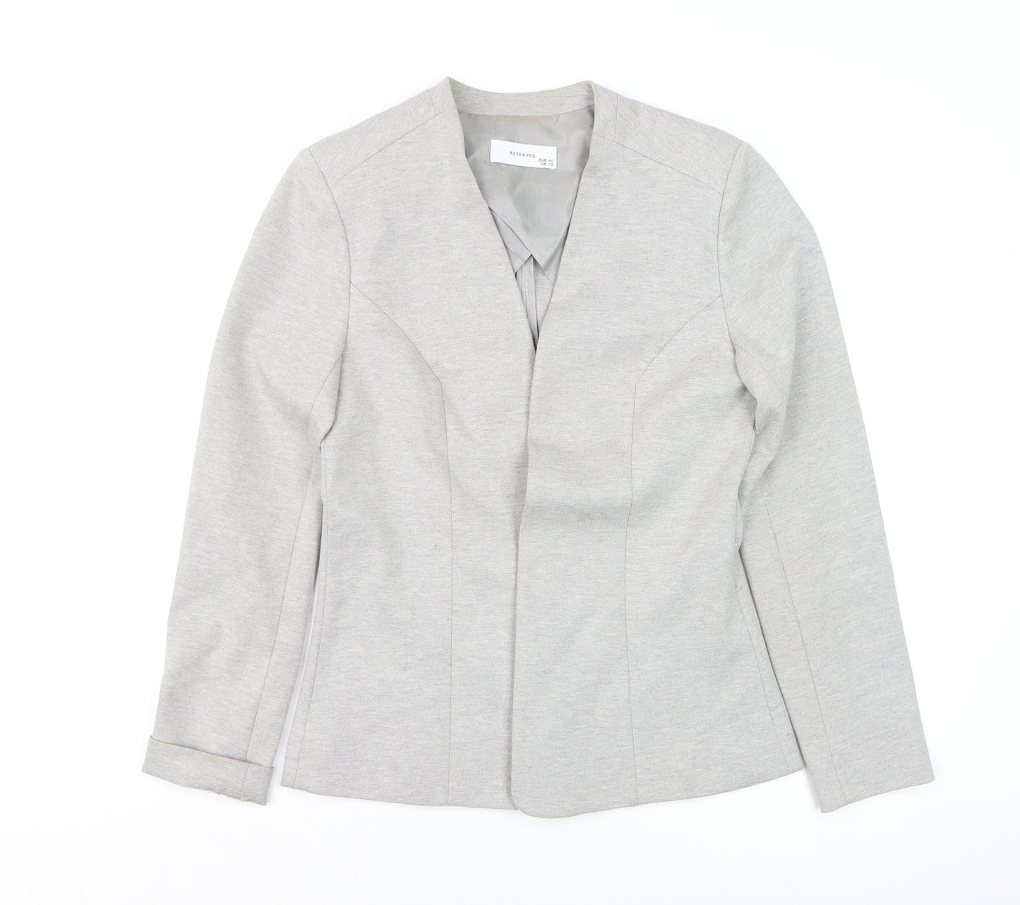 Reserved Women’s Grey Slim Fit Collarless Blazer Size 12