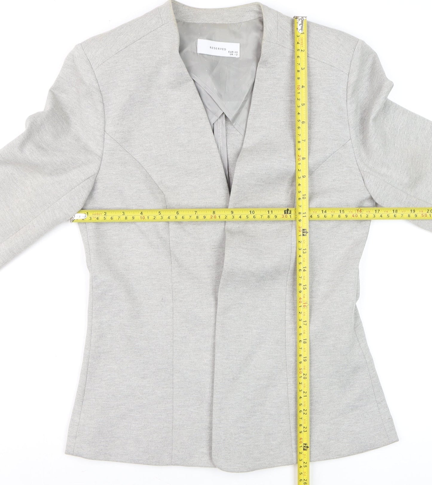 Reserved Women’s Grey Slim Fit Collarless Blazer Size 12
