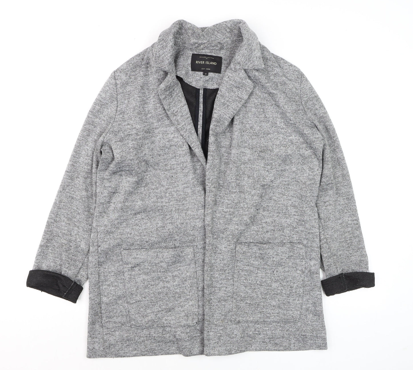 River Island Women Grey Size 12 Cotton Blend Knit Coatigan