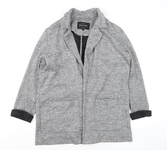 River Island Women Grey Size 12 Cotton Blend Knit Coatigan