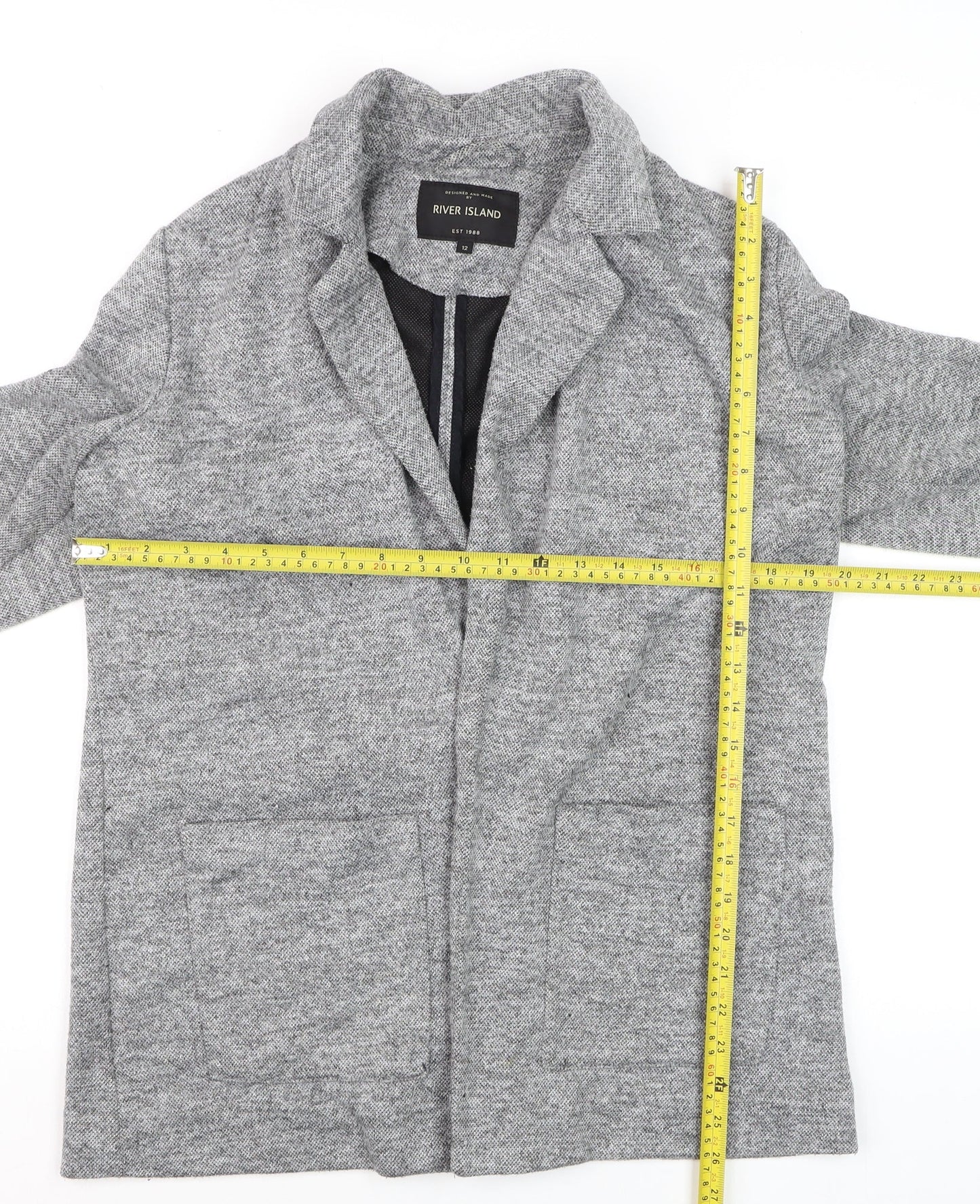 River Island Women Grey Size 12 Cotton Blend Knit Coatigan