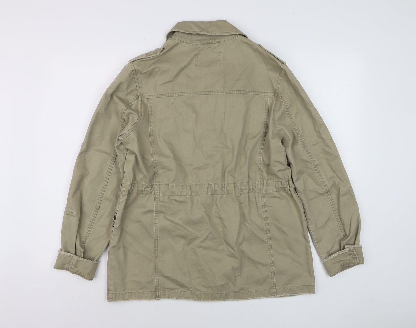 River Island Womens Beige Military Jacket Size 12 Cotton Embroidered