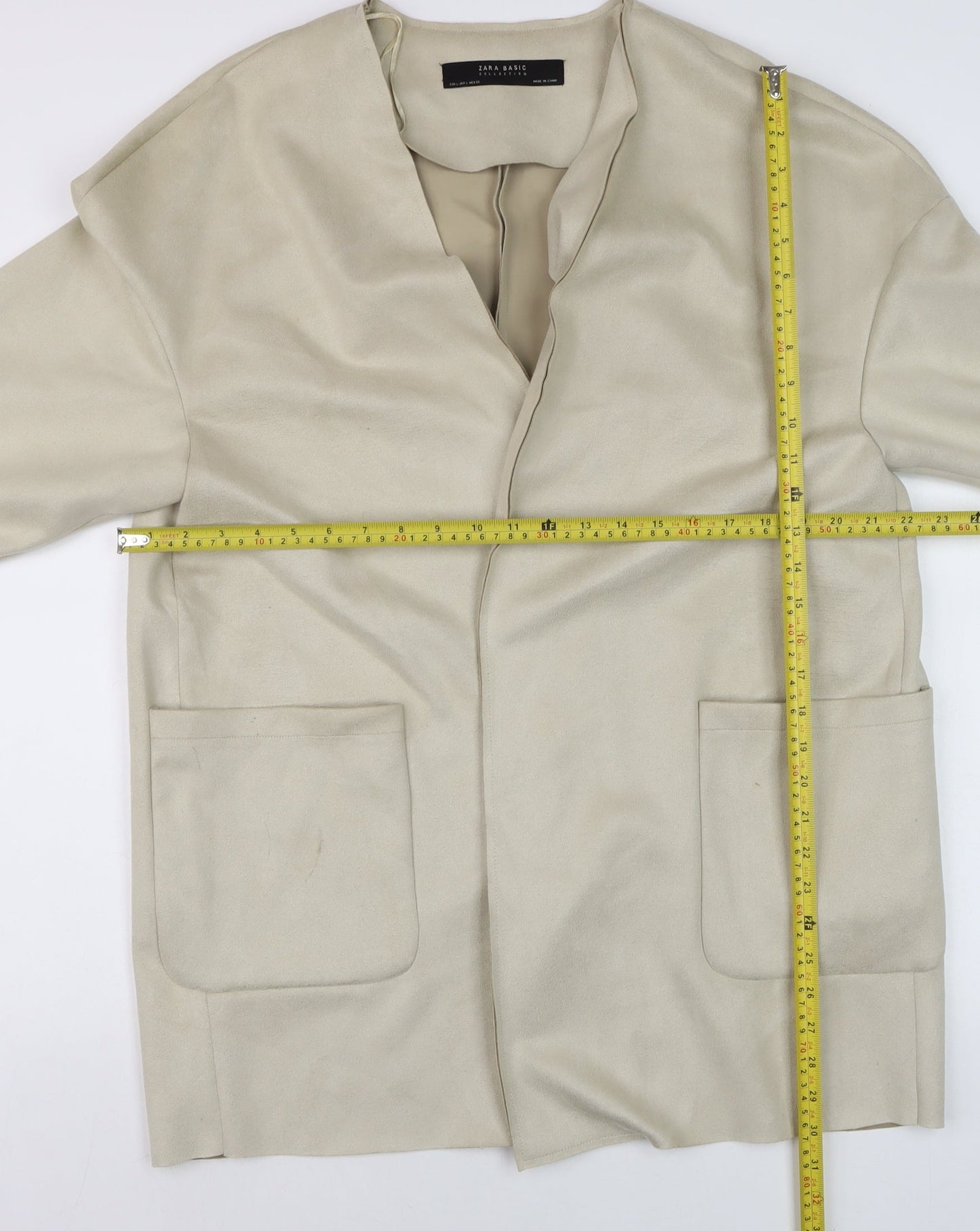 Zara Women Beige Relaxed Fit Open Front Coatigan Size 16